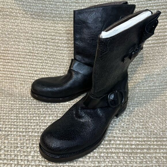 NWT I.N.K. Moto distressed crackle effect buckle leather boots Italy sz 37 - Picture 2 of 14